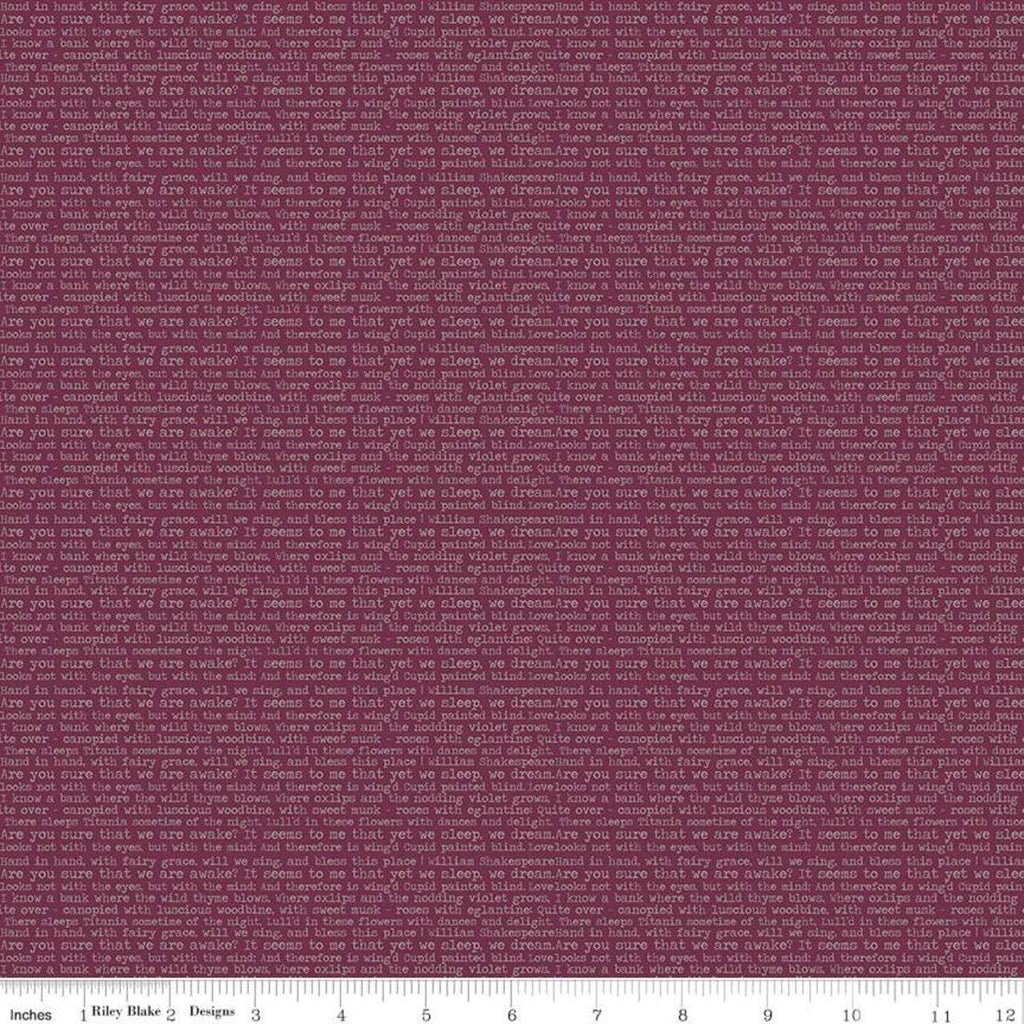 Fat Quarter End of Bolt - SALE Whimsical Romance Text C11085 Raspberry -Riley Blake- Floral-Themed Typewriten Words - Quilting Cotton Fabric