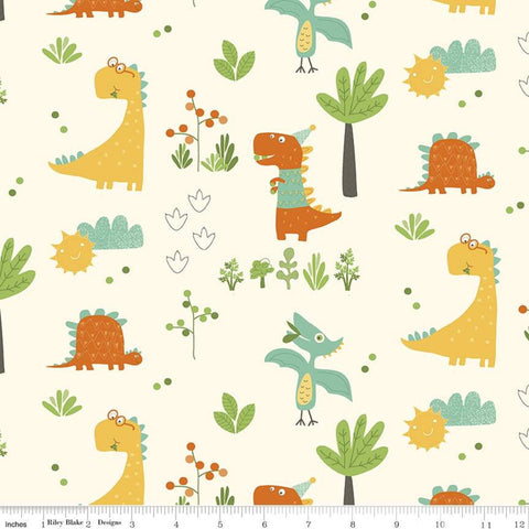 13" End of Bolt - Eat Your Veggies! Main C11110 Cream - Riley Blake Designs - Dinosaurs Trees Children's Juvenile - Quilting Cotton Fabric