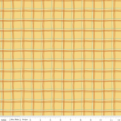 17" End of Bolt - Eat Your Veggies! Plaid C11113 Yellow - Riley Blake Designs - Thin Multi-Colored Lines Children's - Quilting Cotton Fabric