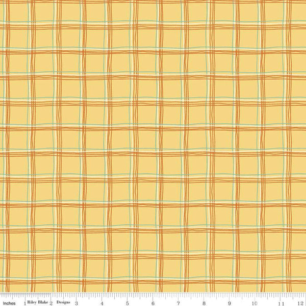 17" End of Bolt - Eat Your Veggies! Plaid C11113 Yellow - Riley Blake Designs - Thin Multi-Colored Lines Children's - Quilting Cotton Fabric