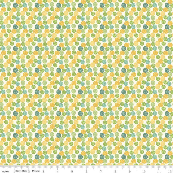 Fat Quarter End of Bolt - SALE Eat Your Veggies! Dots C11117 Yellow - Riley Blake - Polka Dots with Swirl - Quilting Cotton Fabric