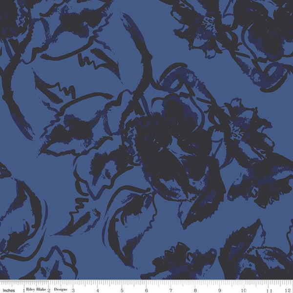 21" End of Bolt - SALE Water Mark Main C11320 Blue - Riley Blake Designs - Floral Flowers - Quilting Cotton Fabric