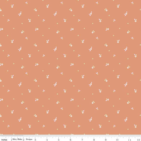 Fat Quarter End of Bolt Piece - CLEARANCE Community Ditsy C11105 Coral - Riley Blake - Floral Flowers - Quilting Cotton Fabric