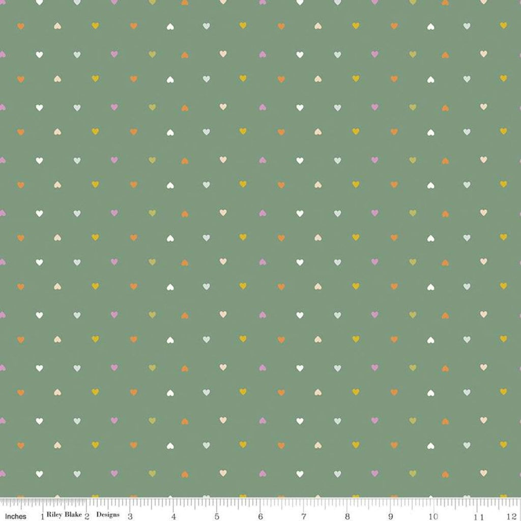 CLEARANCE Community Hearts C11107 Green - Riley Blake  - Rows of Hearts - Quilting Cotton