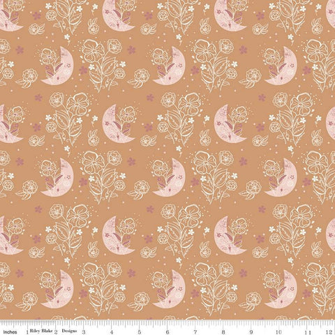 Fat Quarter End of Bolt - SALE Beneath the Western Sky Floral Moons C11191 Orange - Riley Blake - Flowers Moons - Quilting Cotton Fabric