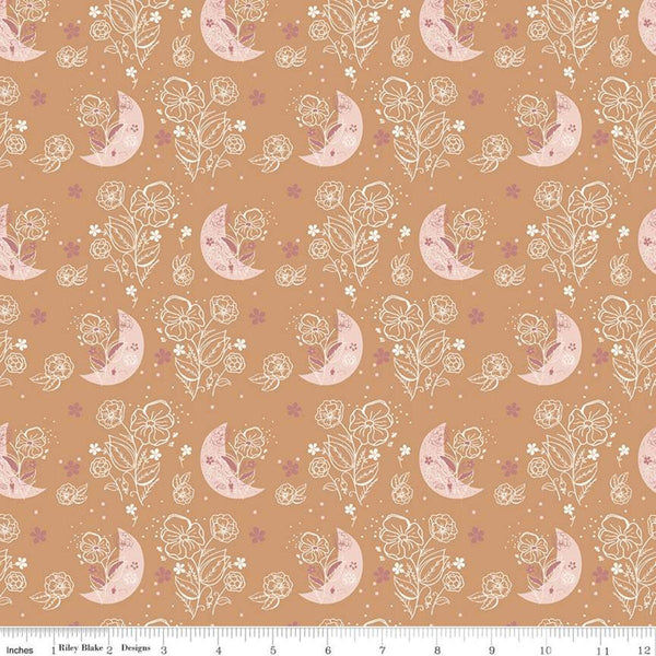 Fat Quarter End of Bolt - SALE Beneath the Western Sky Floral Moons C11191 Orange - Riley Blake - Flowers Moons - Quilting Cotton Fabric
