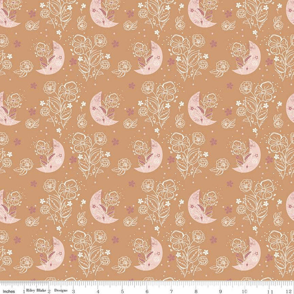 SALE Beneath the Western Sky Floral Moons C11191 Orange - Riley Blake Designs - Flowers Moons - Quilting Cotton Fabric