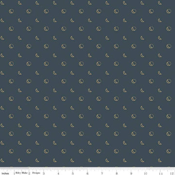 SALE 22" End of Bolt - Beneath the Western Sky Moons C11196 Dark Navy - Riley Blake - Outlined Moons Moon Blue - Quilting Cotton Fabric