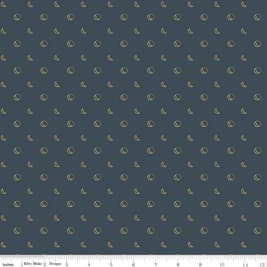 SALE 22" End of Bolt - Beneath the Western Sky Moons C11196 Dark Navy - Riley Blake - Outlined Moons Moon Blue - Quilting Cotton Fabric
