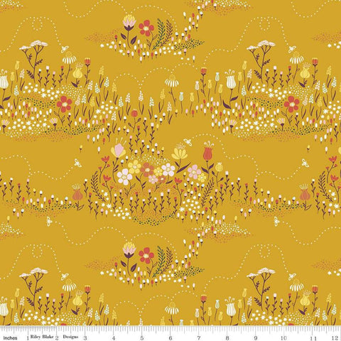 SALE Harmony Buzzing Meadow C11092 Honey - Riley Blake Designs - Floral Flowers Bees Bee Gold - Quilting Cotton Fabric