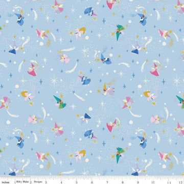 27" End of Bolt - Little Brier Rose Fairies SC11073 Blue SPARKLE - Riley Blake - Fairy Godmothers Antique SPARKLE - Quilting Cotton Fabric