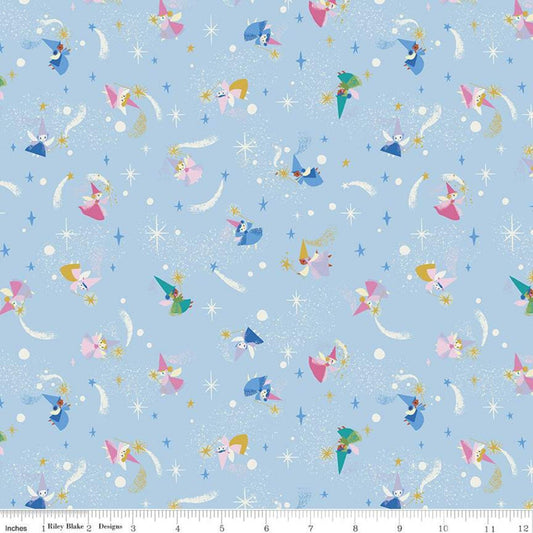 27" End of Bolt - Little Brier Rose Fairies SC11073 Blue SPARKLE - Riley Blake - Fairy Godmothers Antique SPARKLE - Quilting Cotton Fabric