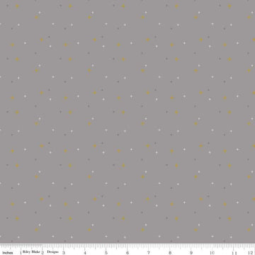 Fat Quarter End of Bolt - CLEARANCE Sparkler SC650 Gray SPARKLE - Riley Blake  - Plus Signs Gold SPARKLE Metallic - Quilting Cotton