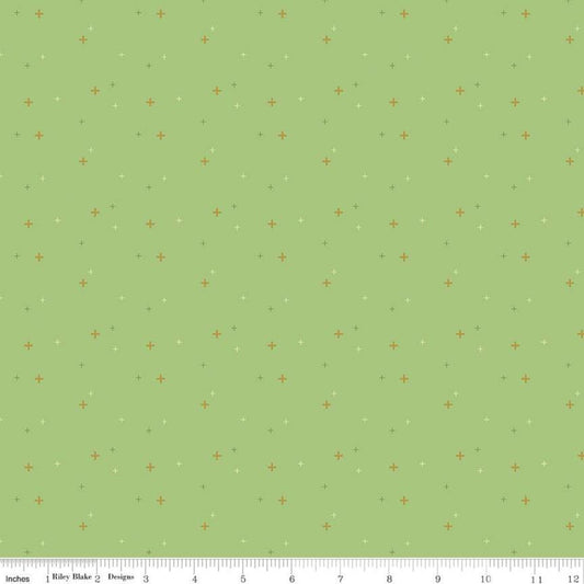 32" End of Bolt - DEAL Sparkler SC650 Riley Green SPARKLE - Riley Blake Designs - Plus Signs Gold SPARKLE Metallic - Quilting Cotton Fabric