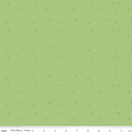 Fat Quarter End of Bolt - SALE Sparkler SC650 Riley Green SPARKLE - Riley Blake - Plus Signs Gold SPARKLE Metallic - Quilting Cotton Fabric