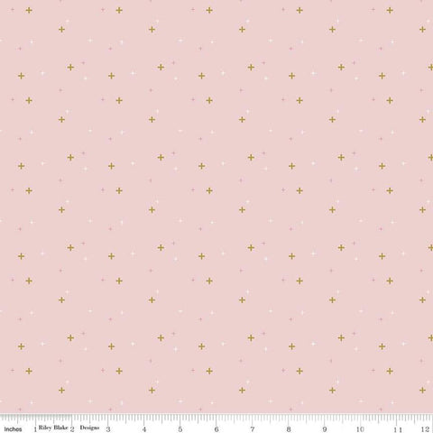 SALE Sparkler SC650 Baby Pink SPARKLE - Riley Blake Designs - Plus Signs Gold SPARKLE Metallic - Quilting Cotton Fabric