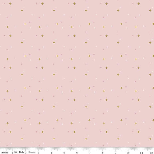 DEAL Sparkler SC650 Baby Pink SPARKLE - Riley Blake Designs - Plus Signs Gold SPARKLE Metallic - Quilting Cotton Fabric