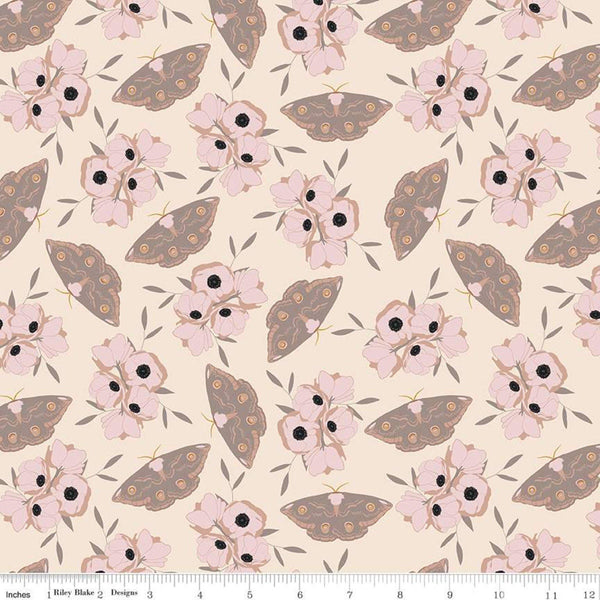 Fat Quarter End of Bolt - CLEARANCE Sonnet Dusk Moths C11292 Blush - Riley Blake  - Floral Flowers - Quilting Cotton