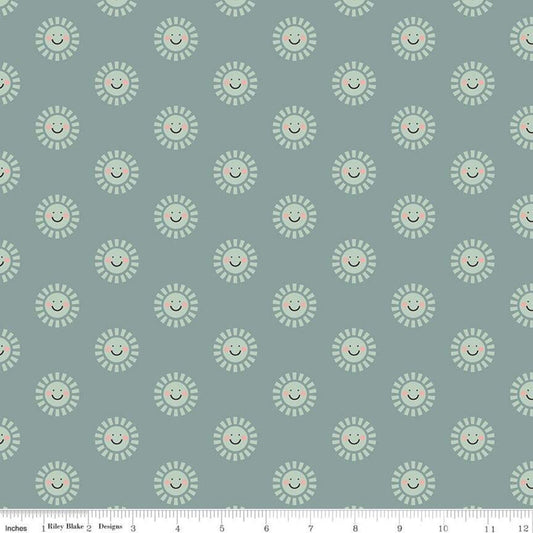13" End of Bolt - DEAL FLANNEL Salt & Honey Sunny Skies F11451 Teal - Riley Blake Designs - Juvenile Smiling Suns - FLANNEL Cotton Fabric