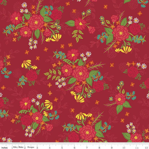 10" End of Bolt - Indigo Garden Main C11270 Red - Riley Blake Designs - Floral Flowers - Quilting Cotton Fabric