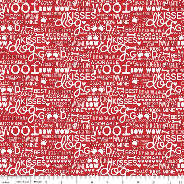 Cooper Words C11402 Red - Riley Blake Designs - Dogs Dog Text - Quilting Cotton Fabric