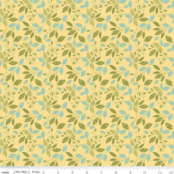 Fat Quarter End of Bolt - CLEARANCE Adel in Spring Leaves C11421 Buttercream - Riley Blake - Leaf Sprigs Yellow - Quilting Cotton Fabric