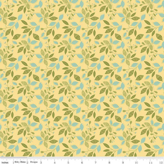 Fat Quarter End of Bolt - CLEARANCE Adel in Spring Leaves C11421 Buttercream - Riley Blake - Leaf Sprigs Yellow - Quilting Cotton Fabric