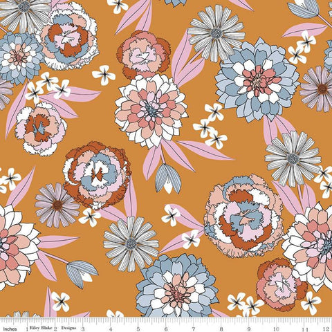 Fat Quarter End of Bolt Piece - SALE Heartsong Main C11300 Gold - Riley Blake - Floral Flowers - Quilting Cotton Fabric - end of bolt pieces