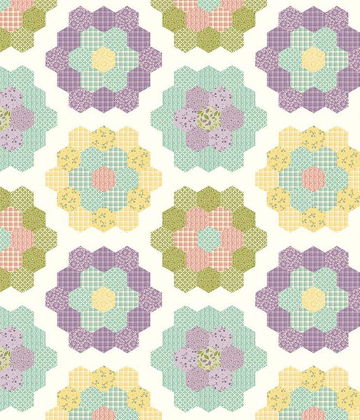 Fat Quarter End of Bolt - SALE Adel in Spring Cheater Print CH11429 Multi - Riley Blake - Grandma's Hexagons Cream -Quilting Cotton Fabric