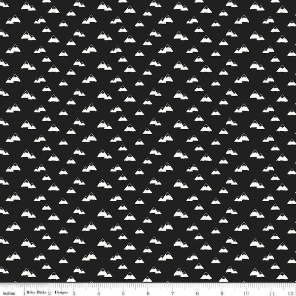 22" end of bolt piece - SALE FLANNEL Wild at Heart Mountains F11447 Black - Riley Blake Designs - Outdoors Mountain - FLANNEL Cotton Fabric