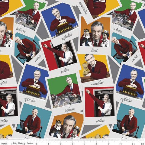 26" End of Bolt - CLEARANCE Mister Rogers' Neighborhood Main CD11460 Gray - Riley Blake - Fred DIGITALLY PRINTED - Quilting Cotton Fabric