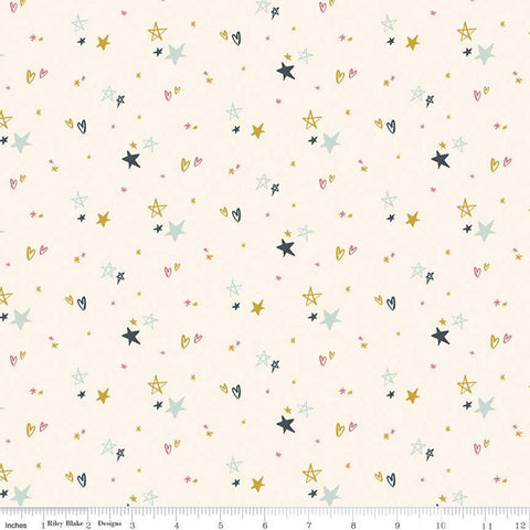 20" End of Bolt - SALE FLANNEL Salt and Honey Hearts and Stars F11450 Cream - Riley Blake Designs - Star Heart - FLANNEL Cotton Fabric