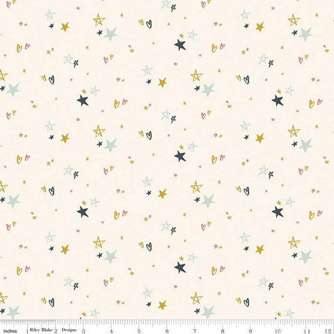20" End of Bolt - FLANNEL Salt and Honey Hearts and Stars F11450 Cream - Riley Blake Designs - Juvenile Star Heart - FLANNEL Cotton Fabric