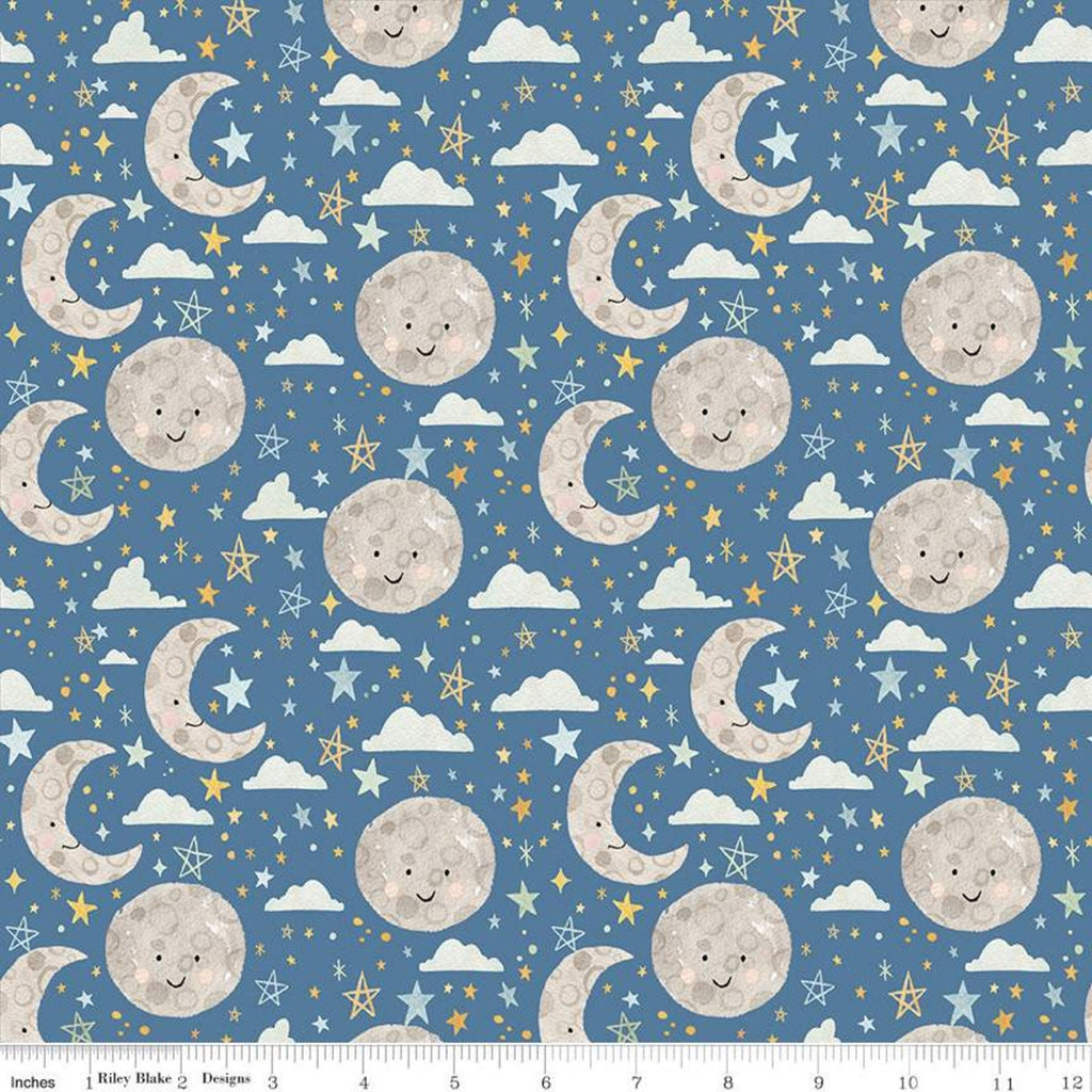 19" End of Bolt - SALE FLANNEL Baby Boy Moon and Stars F11442 Cobalt - Riley Blake - Moons Stars Clouds Blue - FLANNEL Cotton Fabric