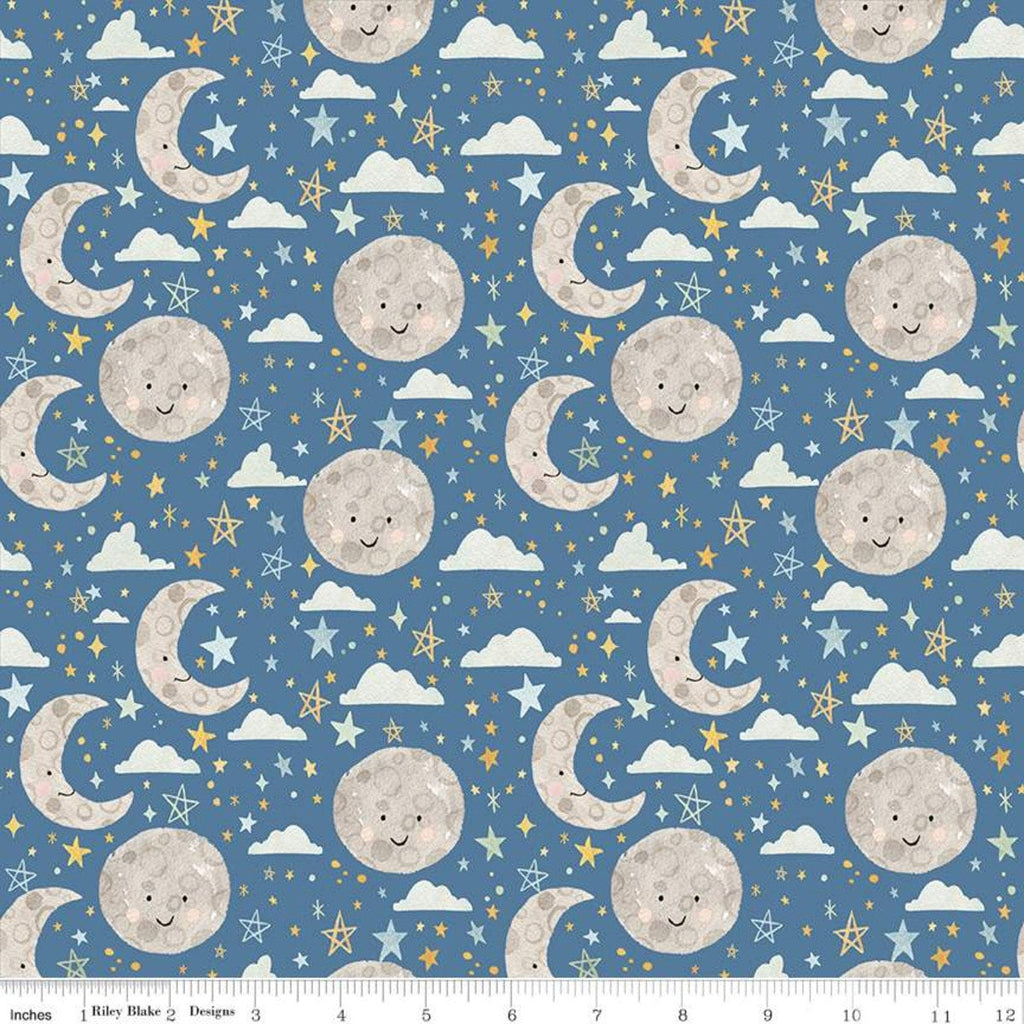 Fat Quarter End of Bolt - SALE FLANNEL Baby Boy Moon and Stars F11442 Cobalt - Riley Blake - Moons Stars Clouds Blue - FLANNEL Cotton Fabric