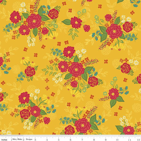 12" End of Bolt - SALE Indigo Garden Main C11270 Yellow - Riley Blake Designs - Floral Flowers - Quilting Cotton Fabric