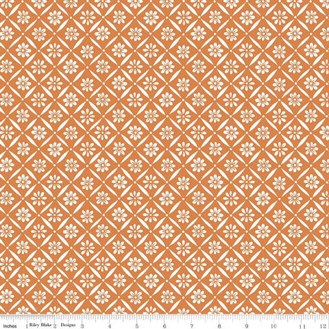 SALE Indigo Garden Diagonal Daisy C11273 Orange - Riley Blake Designs - Floral Cream Flowers Geometric Lattice - Quilting Cotton Fabric