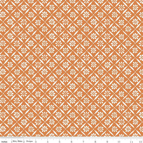 Indigo Garden Diagonal Daisy C11273 Orange - Riley Blake Designs - Floral Cream Flowers Geometric Lattice - Quilting Cotton Fabric