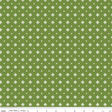 SALE Indigo Garden Plus Print C11276 Green - Riley Blake Designs - Geometric Cream on Green - Quilting Cotton Fabric