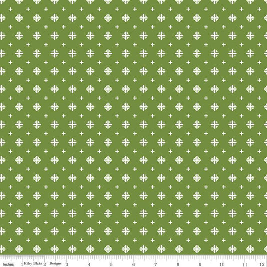 SALE Indigo Garden Plus Print C11276 Green - Riley Blake Designs - Geometric Cream on Green - Quilting Cotton Fabric