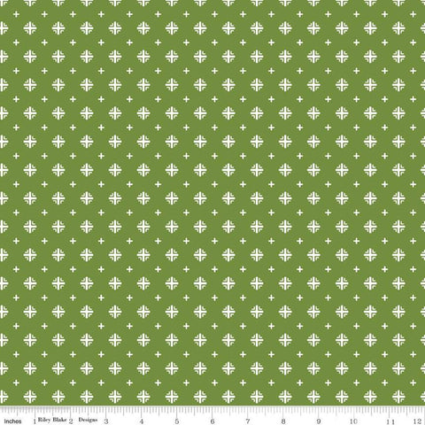 SALE Indigo Garden Plus Print C11276 Green - Riley Blake Designs - Geometric Cream on Green - Quilting Cotton Fabric