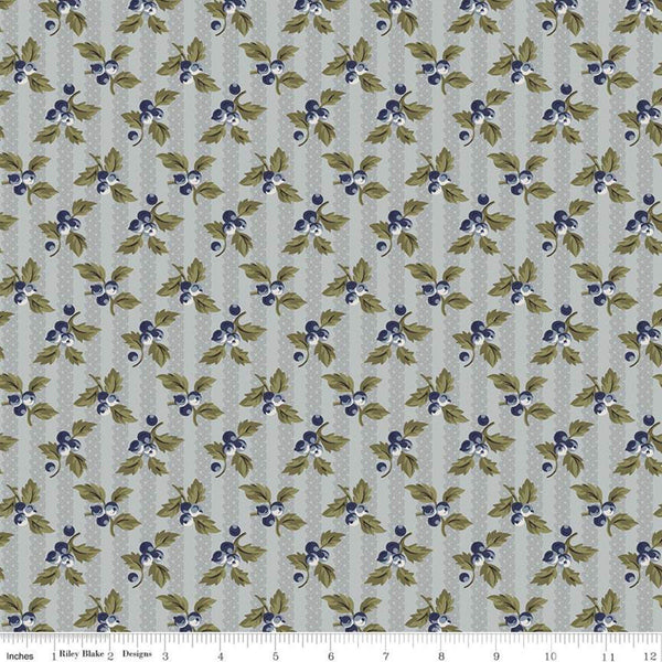 19" End of Bolt - CLEARANCE Buttercup Blooms Stripe C11154 Dusk - Riley Blake -Floral Flowers Gray Striped Background-Quilting Cotton Fabric