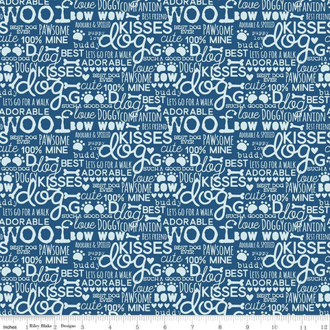 9" End of Bolt Cooper Words C11402 Blue - Riley Blake Designs - Dogs Dog Text - Quilting Cotton Fabric