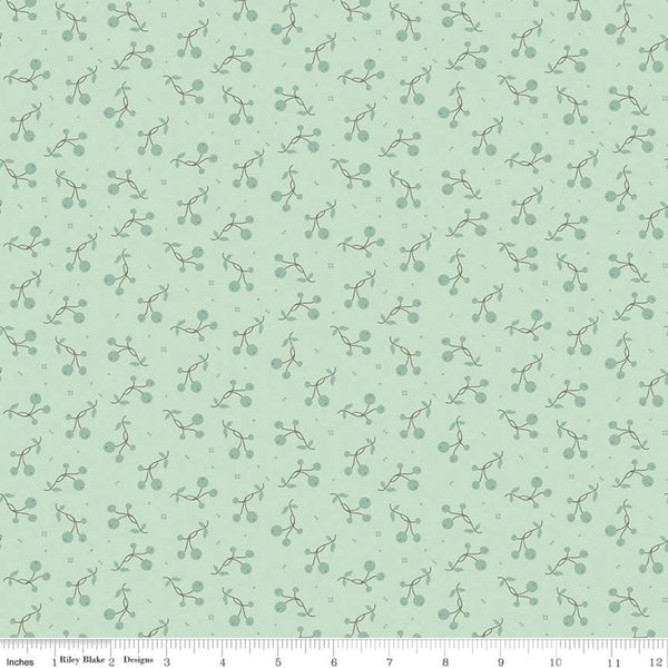 18" End of Bolt - SALE Adel in Spring Tripleberry C11424 Aqua - Riley Blake Designs - Berries Sprigs Dots - Quilting Cotton Fabric