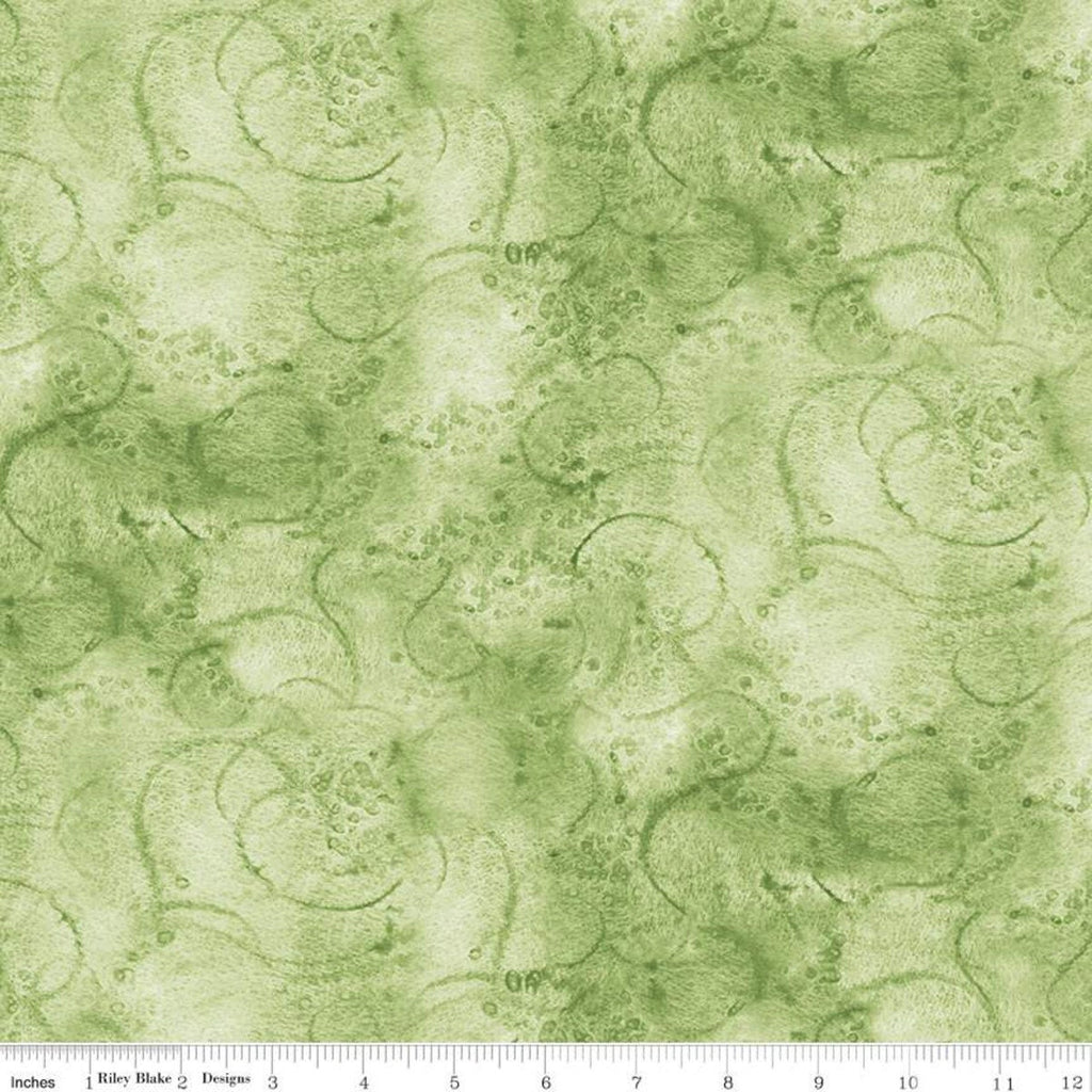 2 yards 17" End of Bolt Piece - Painter's Watercolor Swirl WIDE BACK WB680 Sage Green - Riley Blake - 107/108" Wide - Quilting Cotton Fabric