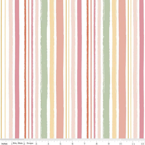 27" end of bolt - SALE FLANNEL Baby Girl Stripes F11443 Multi - Riley Blake Designs - Stripe Pink Green Yellow White - FLANNEL Cotton Fabric