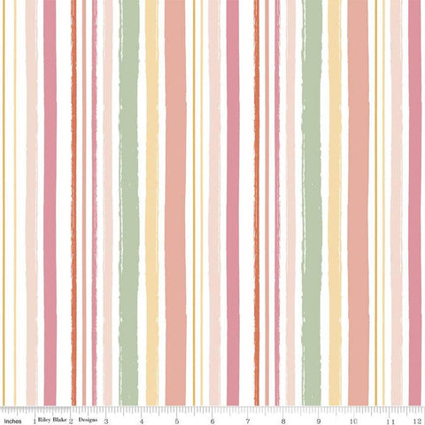 27" end of bolt - SALE FLANNEL Baby Girl Stripes F11443 Multi - Riley Blake Designs - Stripe Pink Green Yellow White - FLANNEL Cotton Fabric