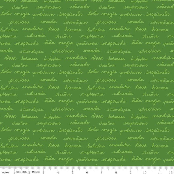 15" End of Bolt - CLEARANCE Eleanor Text C11716 Emerald - Riley Blake Designs - Mexico Mexican Spanish Words Green - Quilting Cotton Fabric