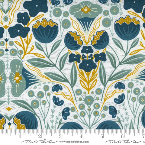 24" End of Bolt - SALE Nocturnal Night Flowers 48331 Cloud Lake - Moda Fabrics - Floral Flower on Off White - Quilting Cotton Fabric