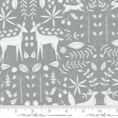 25" End of Bolt - SALE Nocturnal Forest Otomi 48334 Raincloud - Moda Fabrics - Animal Owl Rabbit Fox Deer Off White on Gray- Quilting Cotton
